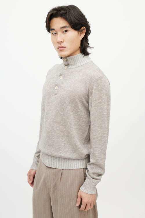 Loro Piana Grey Cashmere Quarter Button Sweater