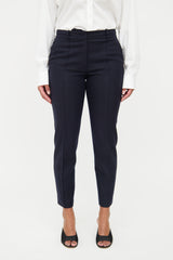Loro Piana Navy Cashmere Pleated Pant
