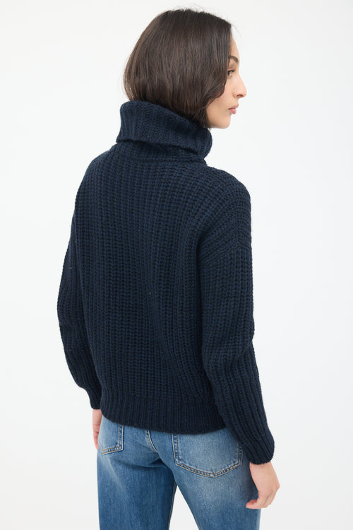 Loro Piana Navy Cashmere Ribbed Turtleneck Sweater