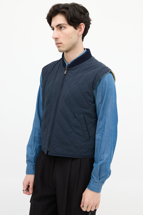 Loro Piana Navy & Yellow Reversible Padded Vest