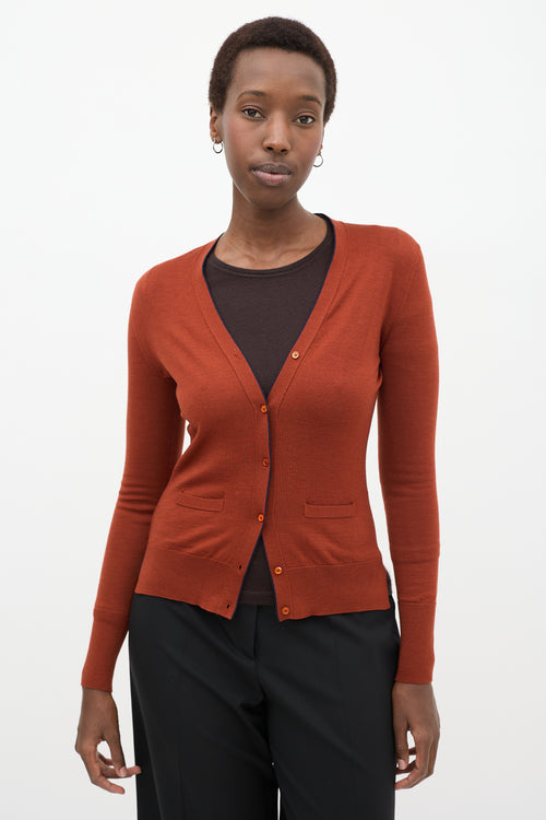 Orange & Navy Wool Cardigan