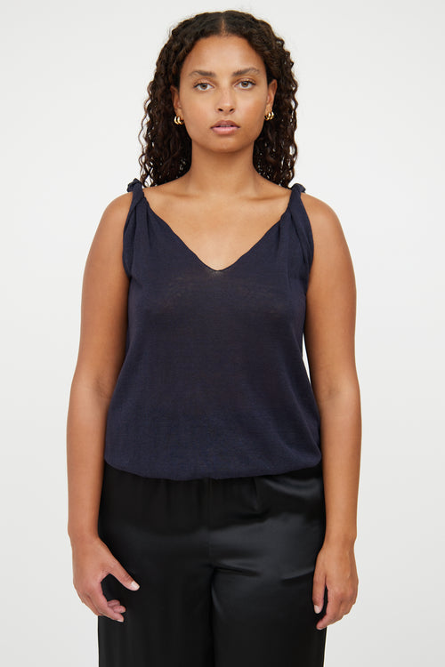 Loro Piana Navy Twist Strap Sleeveless Tank