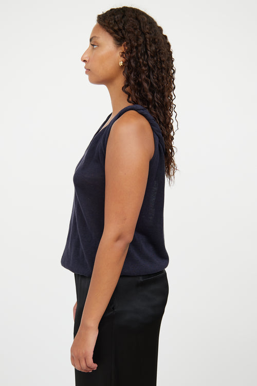 Loro Piana Navy Twist Strap Sleeveless Tank