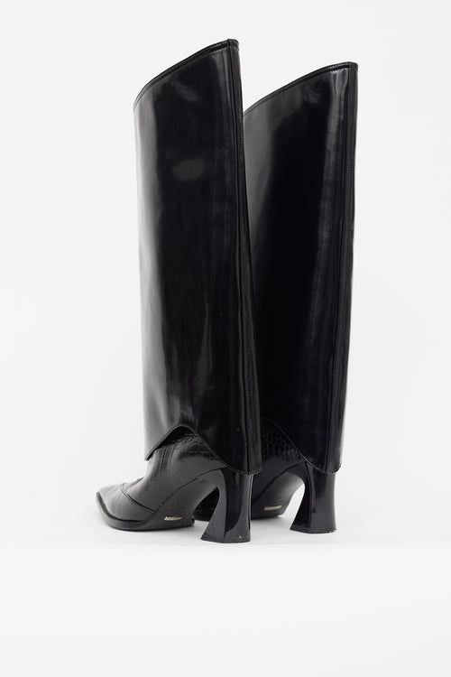 Lost In Echo Black Patent Leather Foldover Heeled Boot