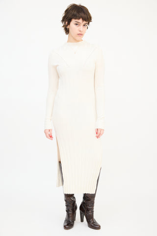 Lou Lou Studio Cream Linen & Silk Ribbed Knit Gaya Midi Dress
