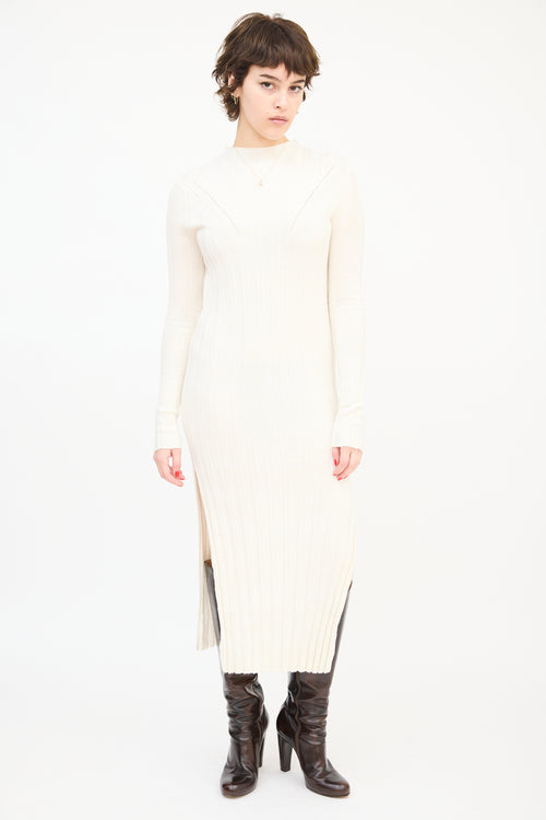 Lou Lou Studio Cream Linen & Silk Ribbed Knit Gaya Midi Dress