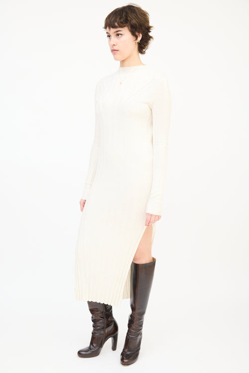 Lou Lou Studio Cream Linen & Silk Ribbed Knit Gaya Midi Dress