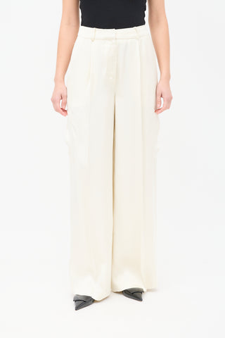 Lou Lou Studio Cream Satin Carmel Wide Leg Cargo Trouser