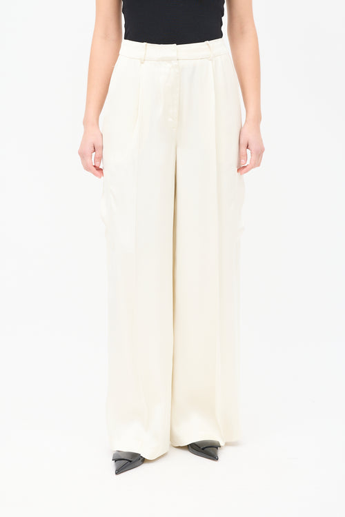 Lou Lou Studio Cream Satin Carmel Wide Leg Cargo Trouser