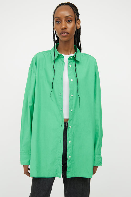 Loulou Studio Green Cotton Button-Up Top