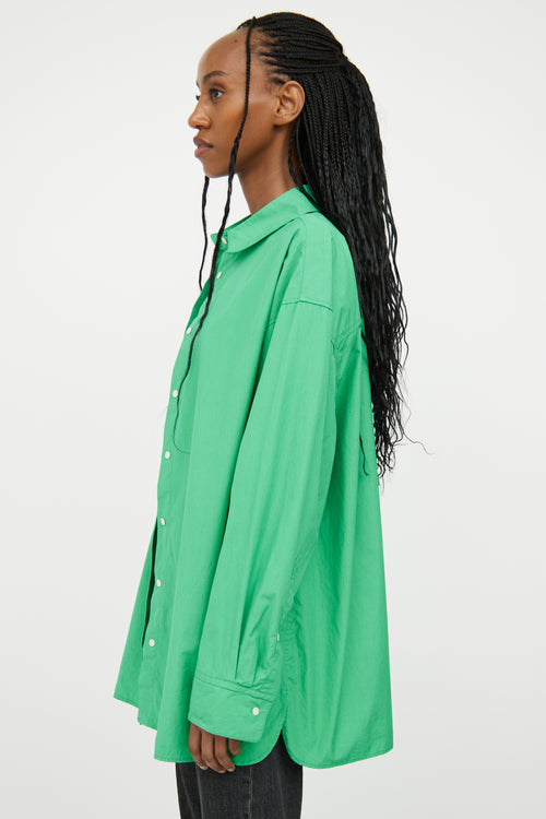 Loulou Studio Green Cotton Button-Up Top