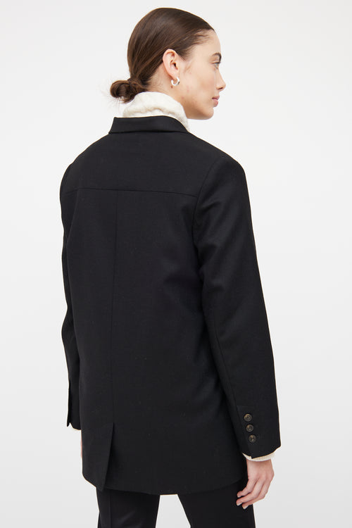 Loulou Studio Black Wool Asymmetric Button Blazer