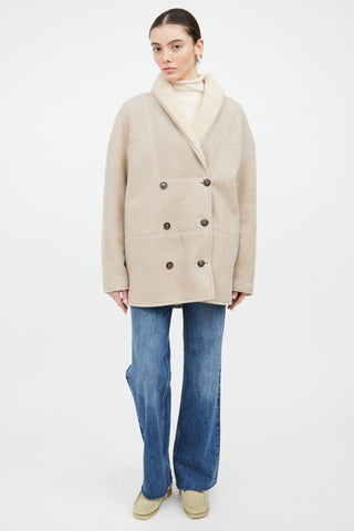 Loulou Studio Beige Shearling Double Breasted Jacket