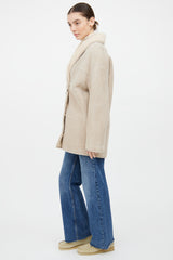Loulou Studio Beige Shearling Double Breasted Jacket