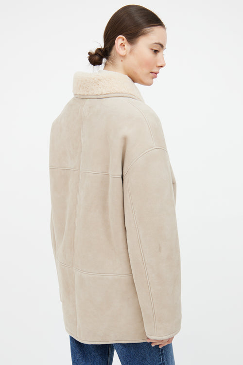 Loulou Studio Beige Shearling Double Breasted Jacket