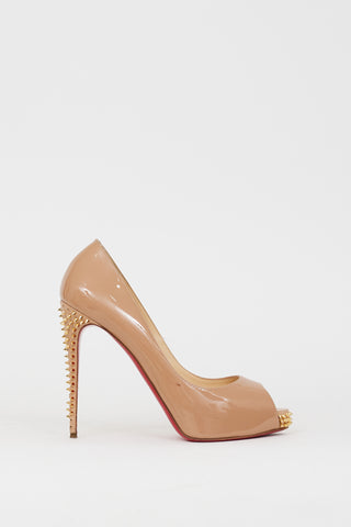 Christian Louboutin Beige & Gold Studded New Very Prive Pump