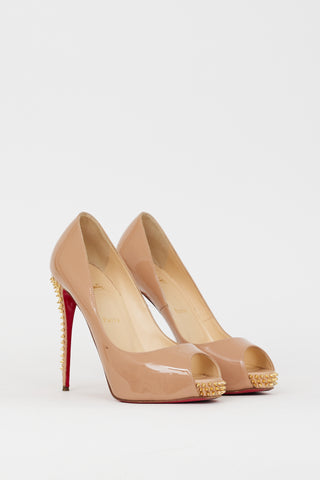 Christian Louboutin Beige & Gold Studded New Very Prive Pump