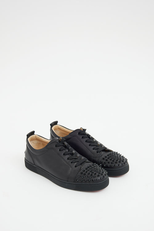 Christian Louboutin Mens Black Leather Junior Spikes Sneaker