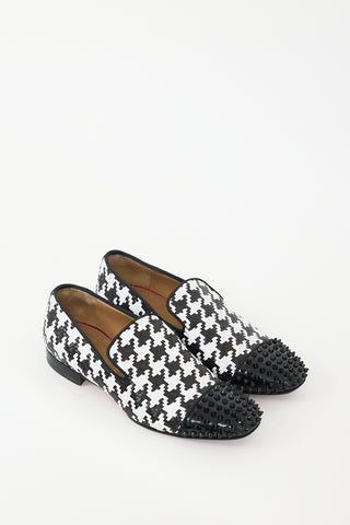 Christian Louboutin Black & White Leather Spooky Woven Flat