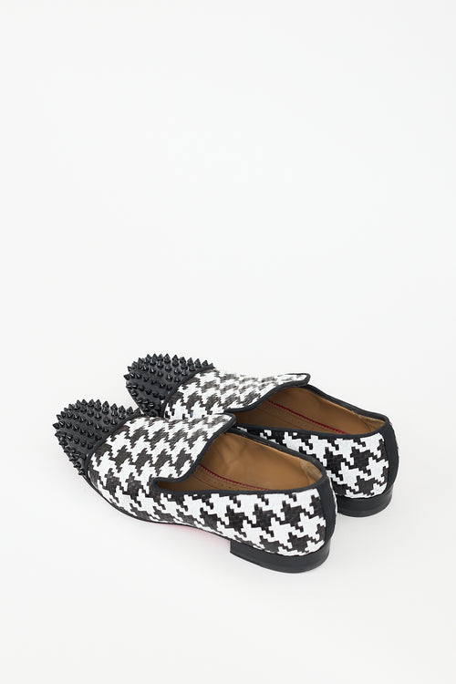 Christian Louboutin Black & White Leather Spooky Woven Flat