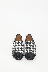 Christian Louboutin Black & White Leather Spooky Woven Flat