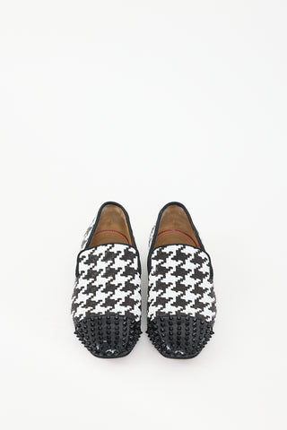 Christian Louboutin Black & White Leather Spooky Woven Flat