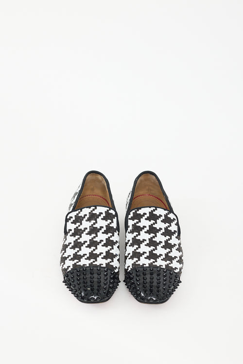 Christian Louboutin Black & White Leather Spooky Woven Flat