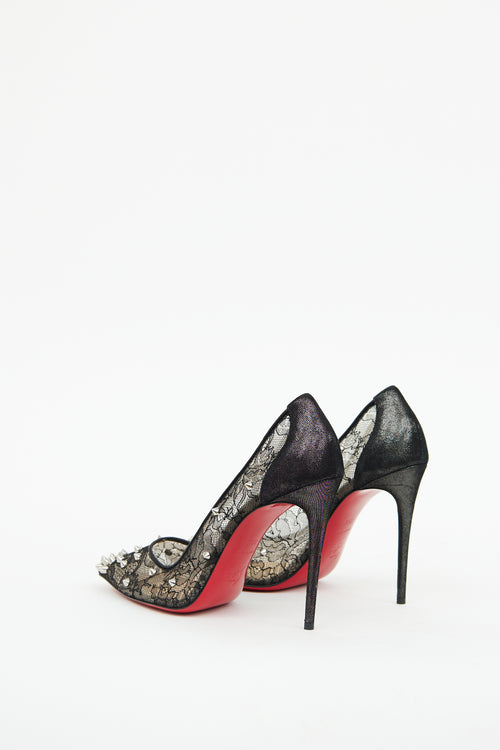 Christian Louboutin Black Lace Chantilly 554 Spike Pump