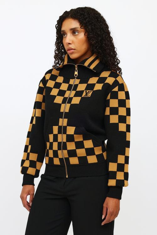 Louis Vuitton Black & Brown Checkered Zip Sweater