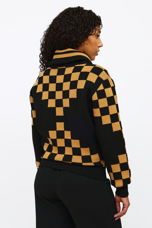 Louis Vuitton Black & Brown Checkered Zip Sweater