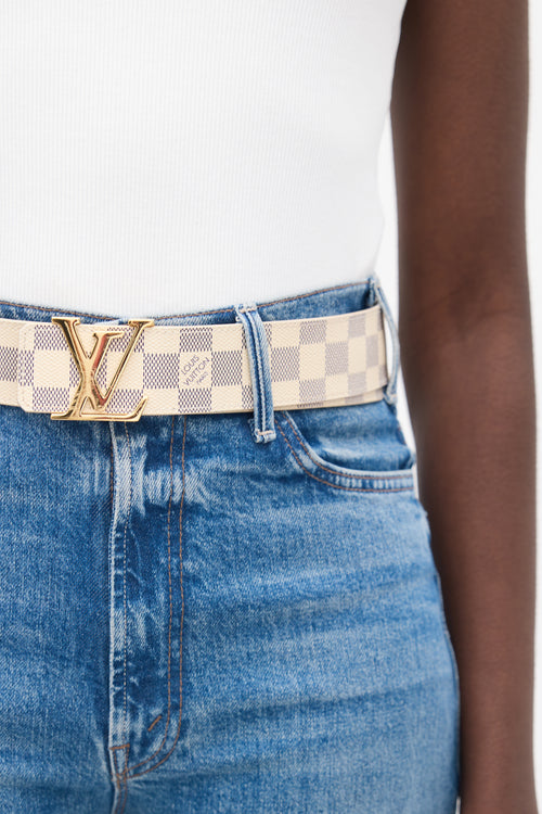 Louis Vuitton Beige & Blue Damier Ebene Monogram Belt