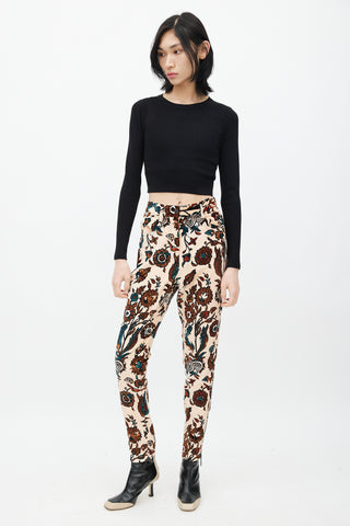 Louis Vuitton Fall 2014 Beige & Multi Floral Velvet Trouser