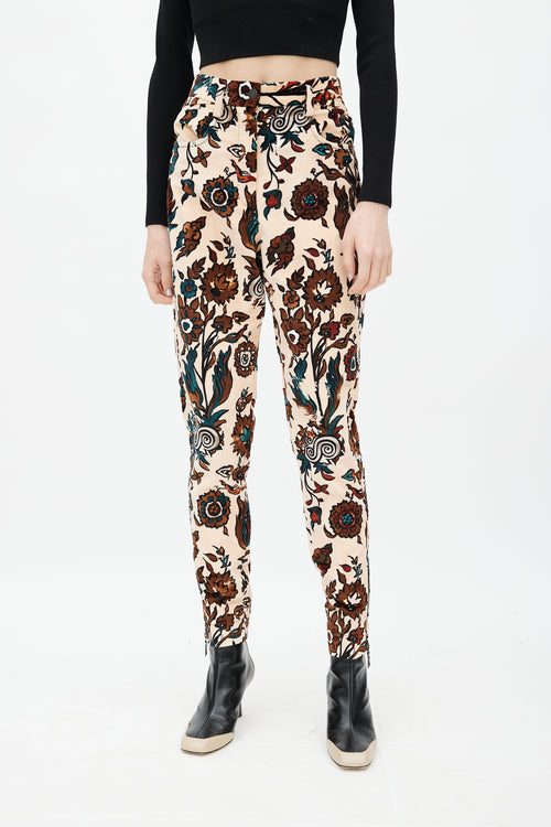 Louis Vuitton Fall 2014 Beige & Multi Floral Velvet Trouser