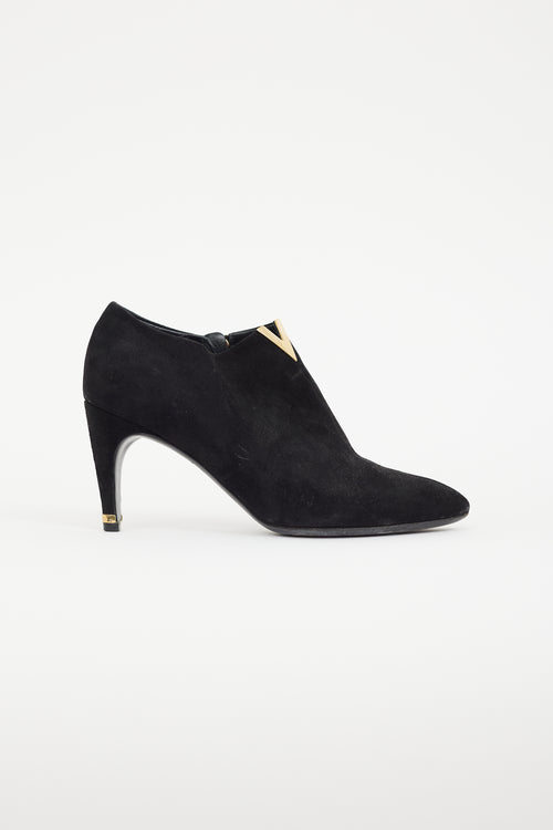 Louis Vuitton Black & Gold Suede Bootie