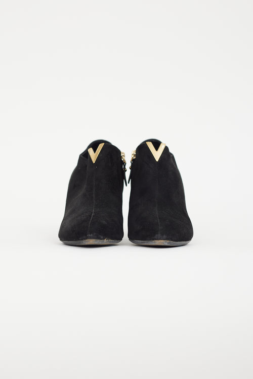 Louis Vuitton Black & Gold Suede Bootie