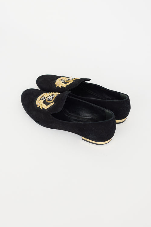 Louis Vuitton Black & Gold Suede Loafer