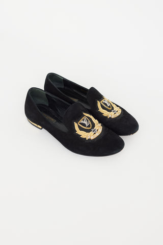 Louis Vuitton Black & Gold Suede Loafer