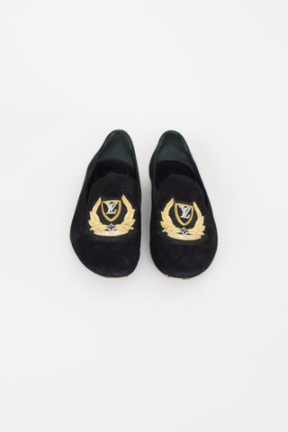 Louis Vuitton Black & Gold Suede Loafer