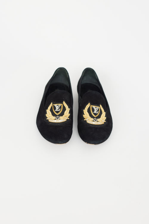 Louis Vuitton Black & Gold Suede Loafer