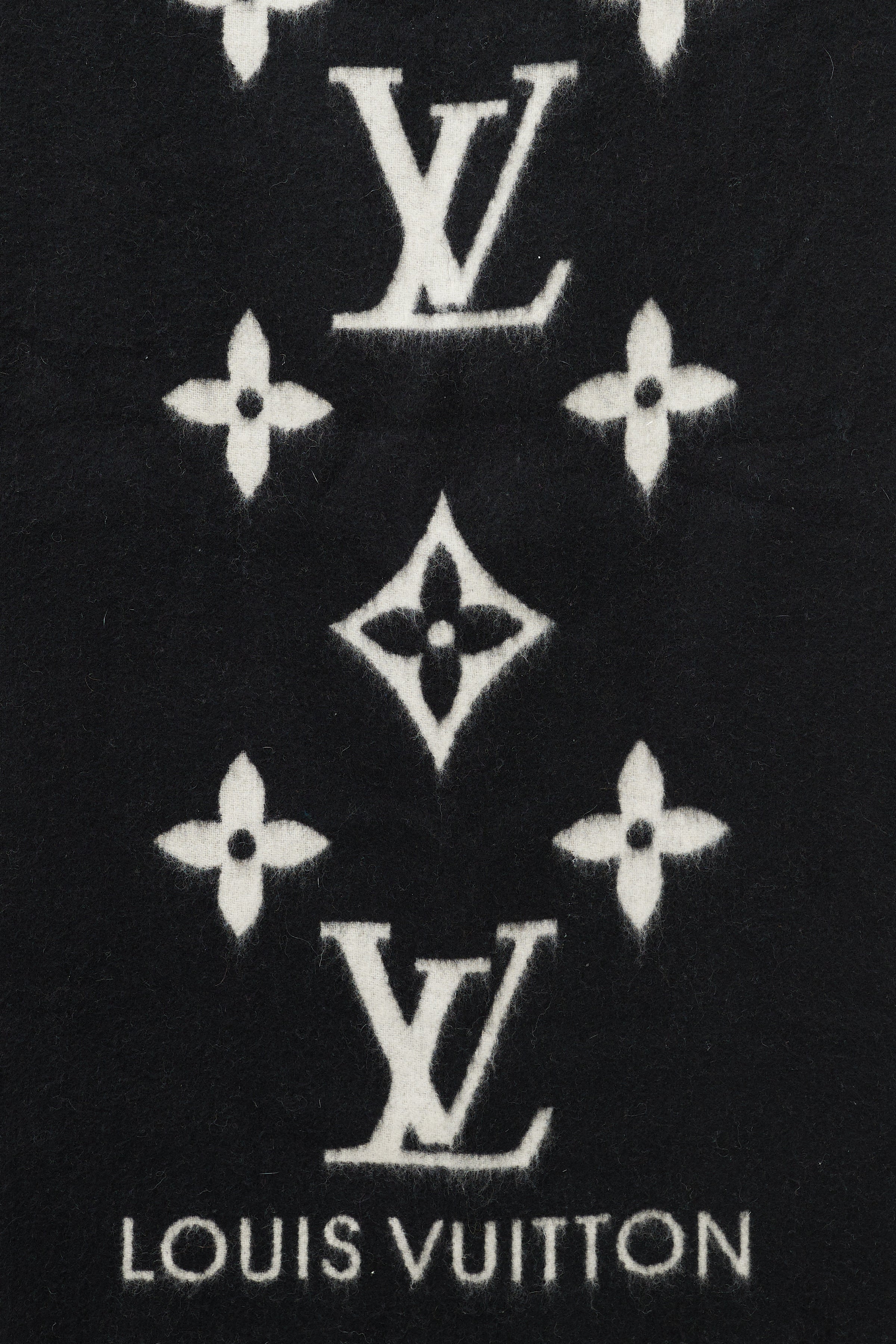 Louis Vuitton Black and Grey Cashmere Reykjavik Monogram Scarf at