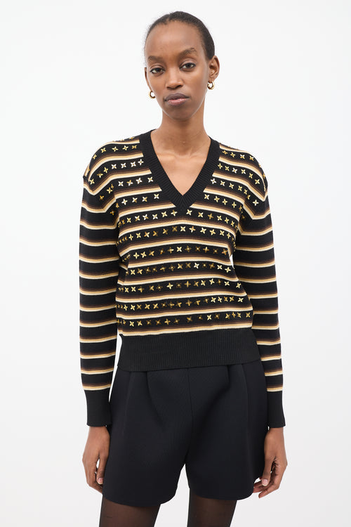 Black & Multi Wool Embellished Stripe Sweater