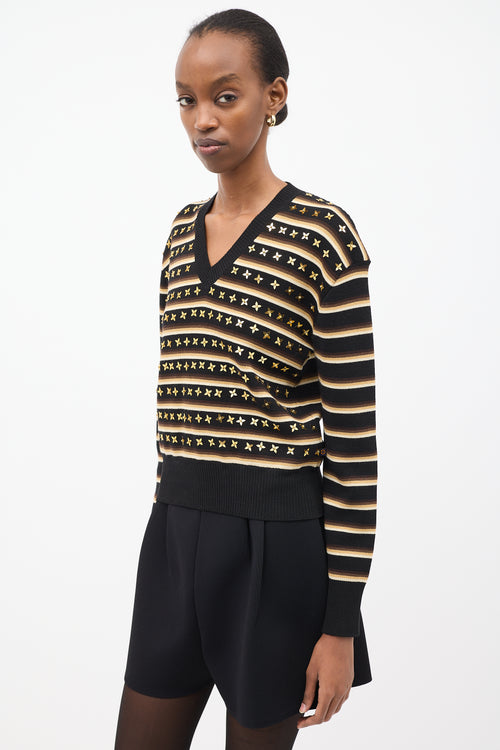 Black & Multi Wool Embellished Stripe Sweater