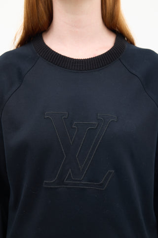 Louis Vuitton Black Cotton Embroidered Logo Crewneck