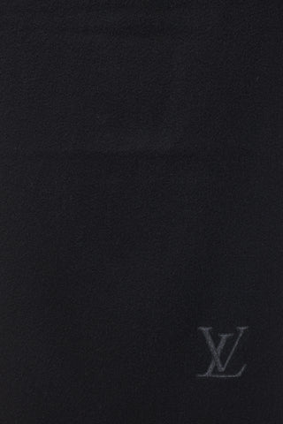 Louis Vuitton Black Cashmere Logo Fringe Scarf