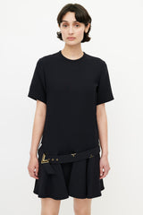 Louis Vuitton Black & Gold Belted Wool Dress
