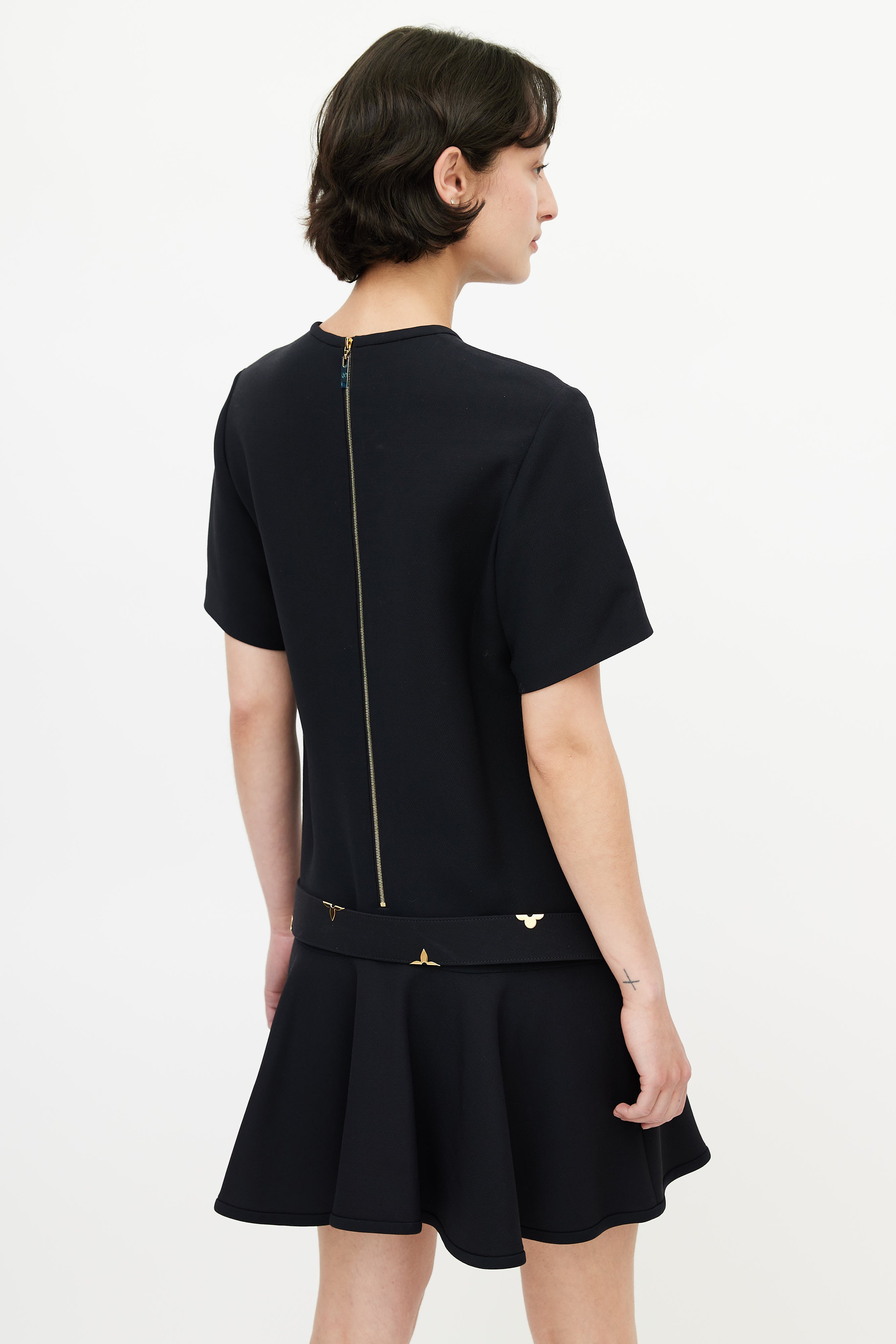 Louis Vuitton // Black & Gold Belted Wool Dress – VSP Consignment
