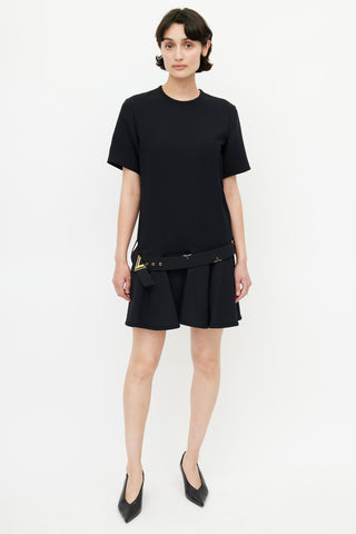 Louis Vuitton Black & Gold Belted Wool Dress