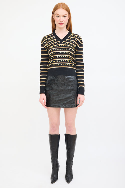 Louis Vuitton Black & Multi Wool Embellished Stripe Sweater