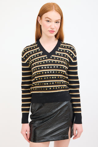 Louis Vuitton Black & Multi Wool Embellished Stripe Sweater