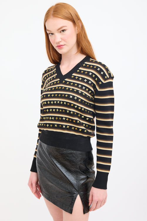 Louis Vuitton Black & Multi Wool Embellished Stripe Sweater